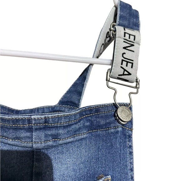CALVIN KLEIN Skinny Denim Overall Girls' 14 Authentic Pockets Buttons Logo Strap - Picture 3 of 5